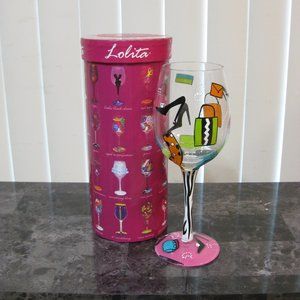 NWT Lolita Shopaholic Too hand painted wine glass 15oz